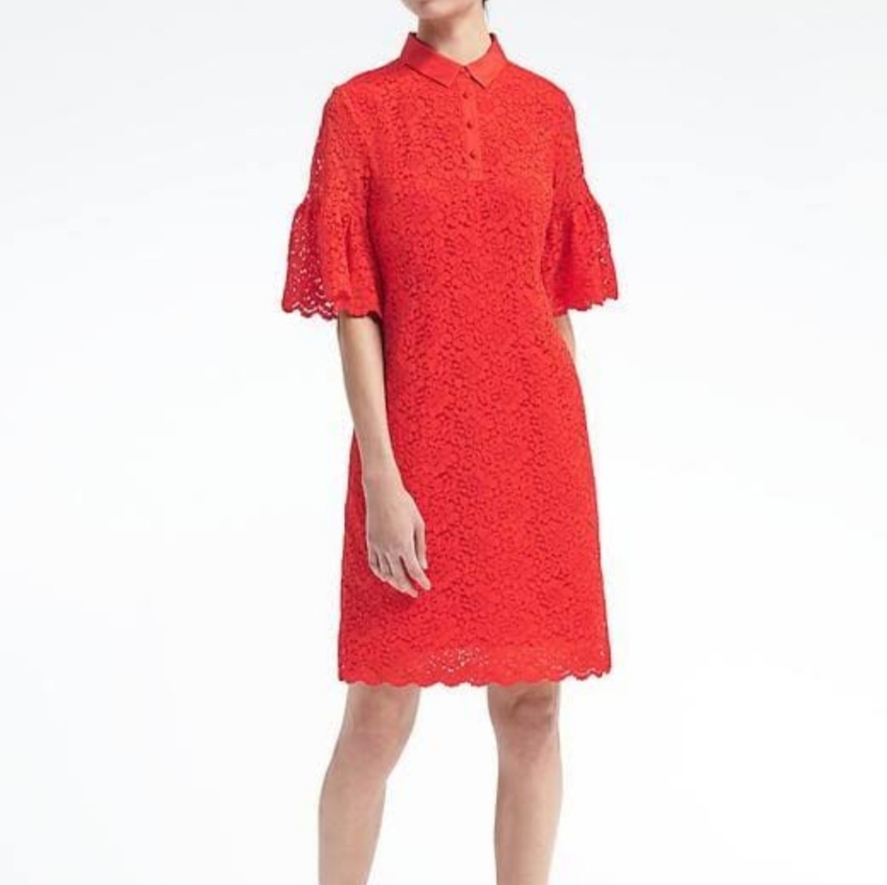 Banana Republic Red Sheath Dress with Bell Sleeves